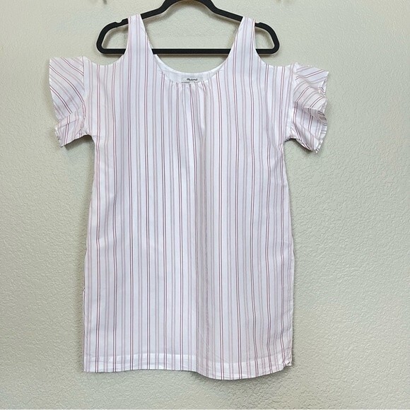 Madewell Rose Stripe Cold Shoulder Dress sz Medium - Picture 6 of 11
